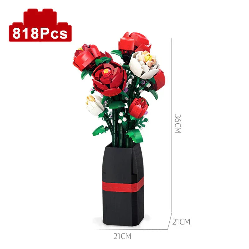 Ideal gift for Valentine’s Day creative Moc Red Rose Vase Plants