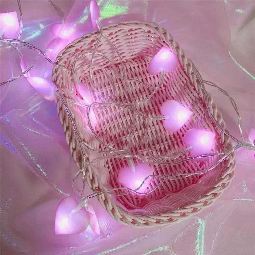 Pink String Lights, 10/20 LED Heart Lights, Cotton Wedding Party Decor