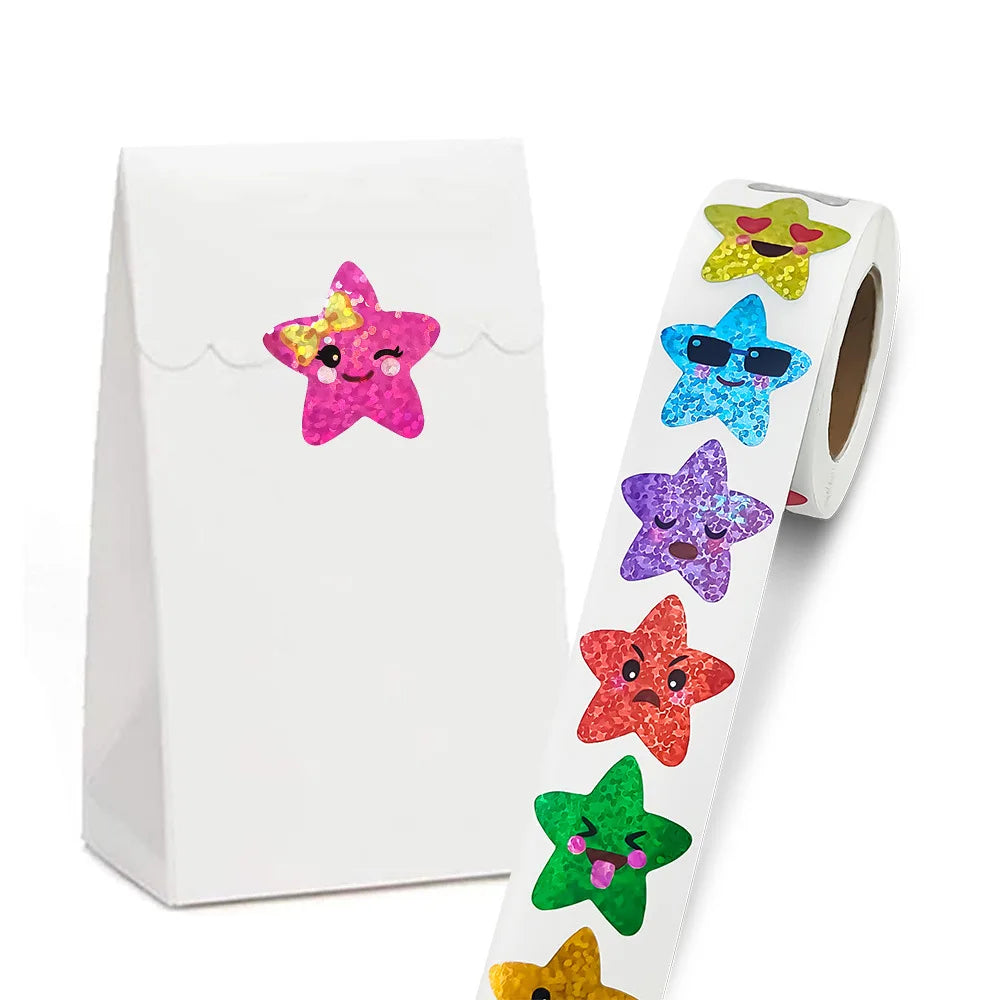 100-500pcs Glitter Star Stickers for Kids School Teacher Reward Sticker Party Decor Small Business Label Scrapbooking Stickers