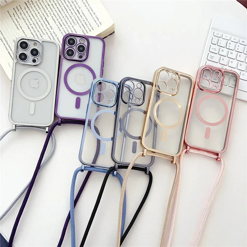 Crossbody Lanyard Phone Case for iPhone 15-11 - Plating Clear with MagSafe Compatibility