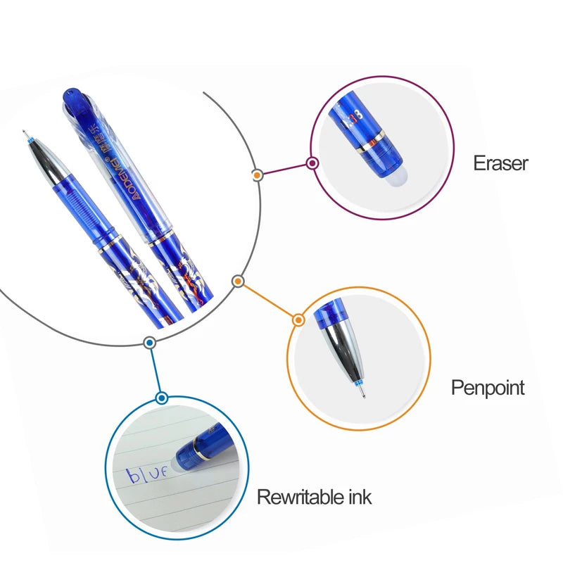 57Pcs/Set Erasable Gel Pens Black Blue Refill Rod 0.5mm Ballpoint Pen Washable Handle School Office Writing Supplies Stationery