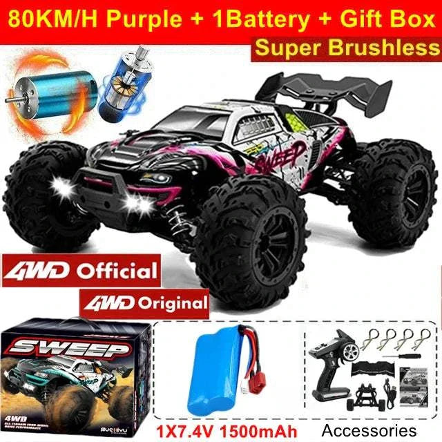 4WD RC Car 1:16 80KM/H Brushless Car Off Road High Speed Toy Kids