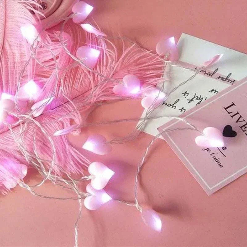 Pink String Lights, 10/20 LED Heart Lights, Cotton Wedding Party Decor