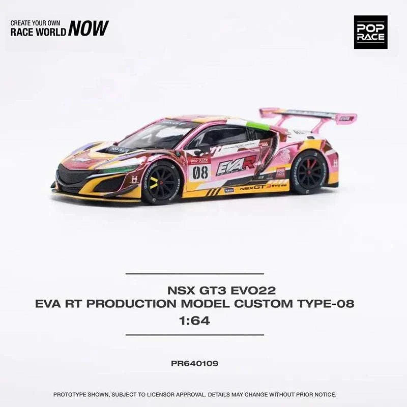 Nascar Diecast car NSX GT EVO R EVA PinkYellow, 1:64 POP  Race  Model