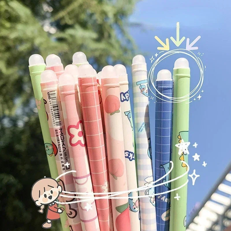 6Pcs/Set Kawaii 0.5 mm Erasable Gel Pens Colored Blue Refill Nib Ballpoint for Girls Writing  School Supplies Stationery
