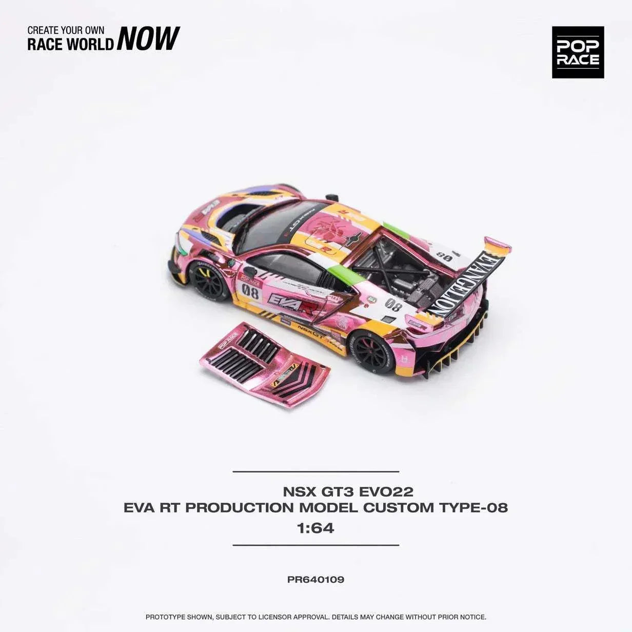 Nascar Diecast car NSX GT EVO R EVA PinkYellow, 1:64 POP  Race  Model