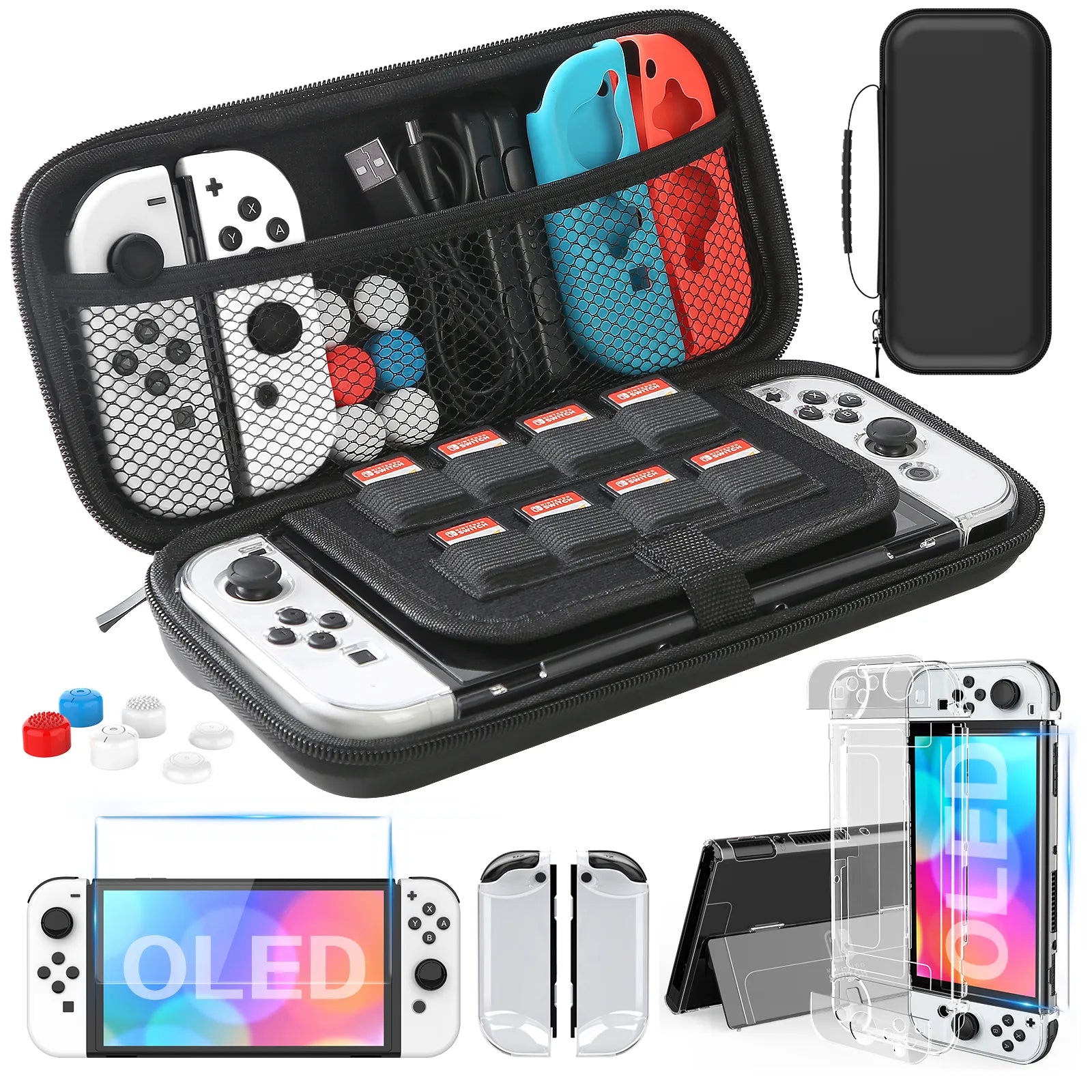 Switch OLED Model Carrying Case 9 in 1 Accessories Kit 
