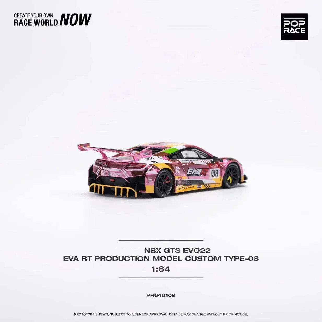 Nascar Diecast car NSX GT EVO R EVA PinkYellow, 1:64 POP  Race  Model