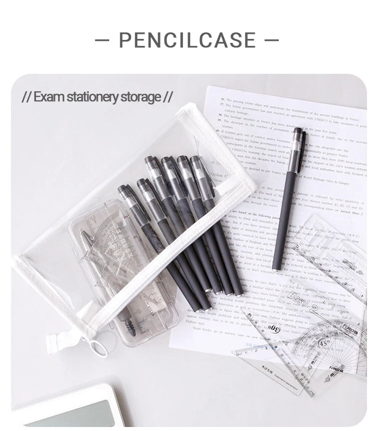 Transparent Pencil Case Large Capacity Simple Pen Bag Kawaii Cosmetic Bag School Study Stationery Office Supplies