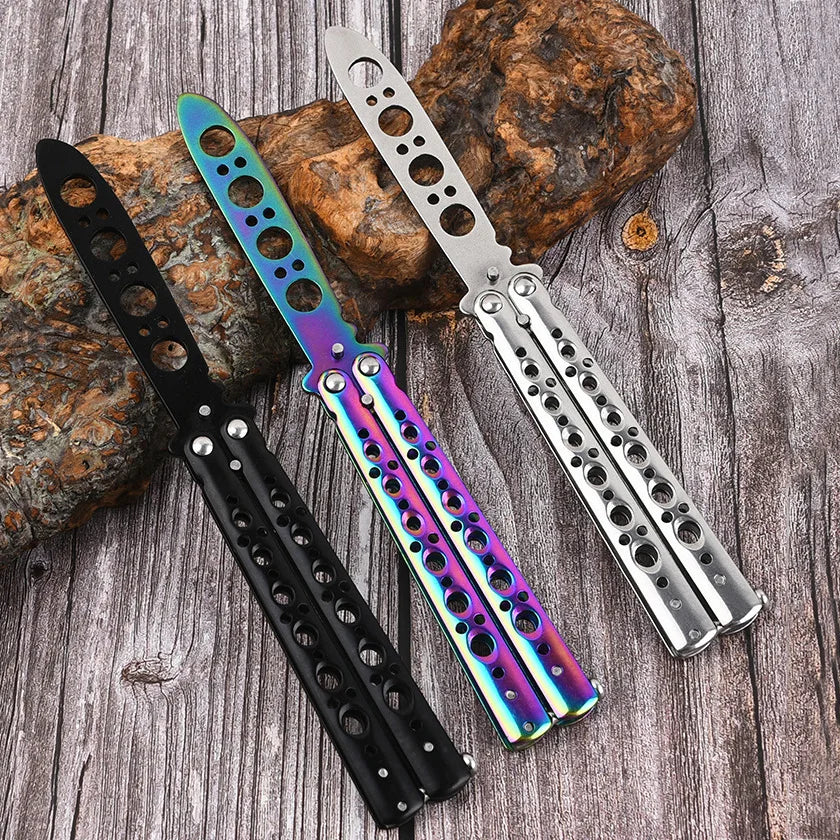 Portable Butterfly Training Knife Foldable CSGO Balisong Trainer Pocket Flail Knife Uncut Blade Butterfly Comb For Training Tool