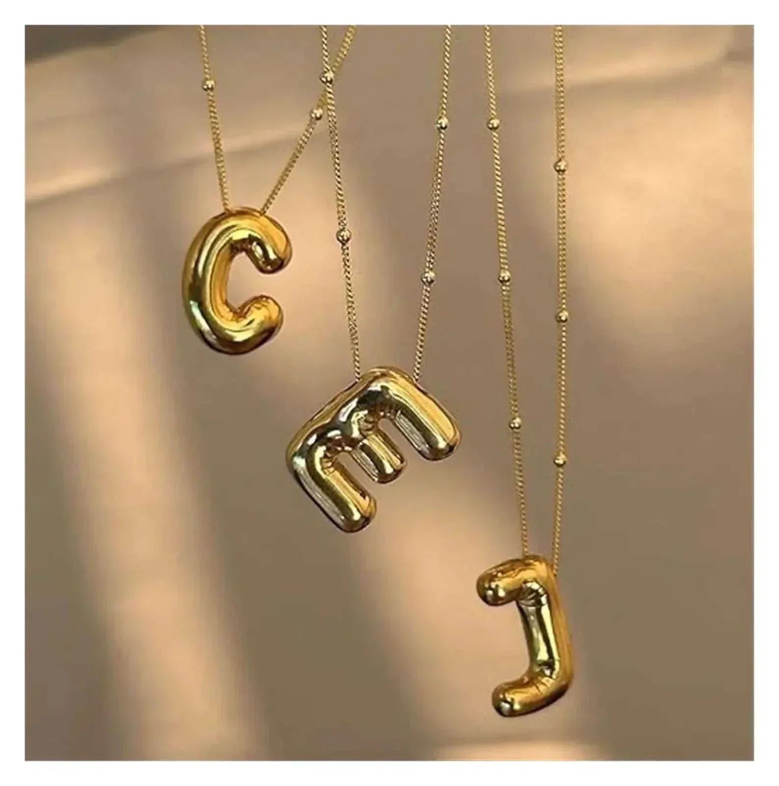 Bubble Letter Initial Necklace  Smooth  Stainless  Steel Golden/Silver