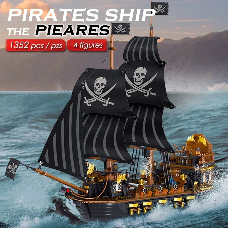 Black Pearl Pirate Ship Big Building Blocks - Enlighten Ideas