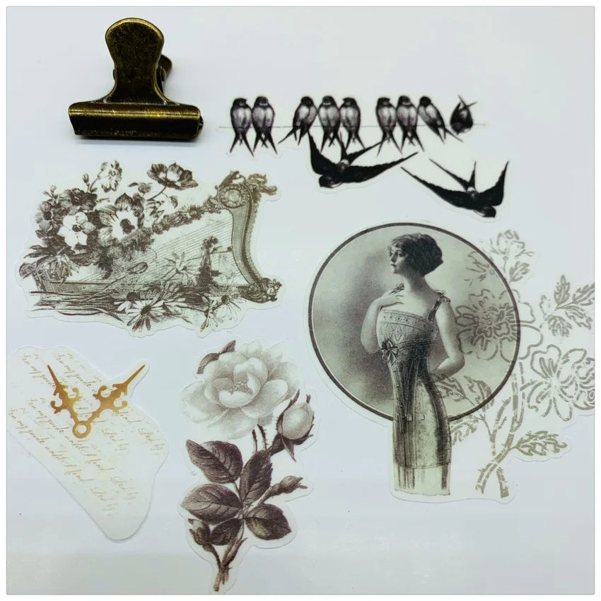 17Pcs/Bag Vintage Black White Newspaper Sticker DIY Craft Scrapbooking Album Journal Happy Planner Decorative Stickers