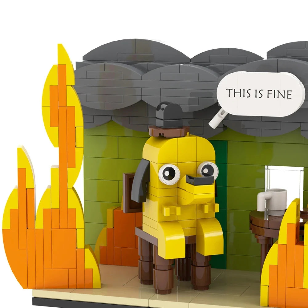  Building Block MOC "This is Fine" Dog Building Kit Cartoon Fire Meme