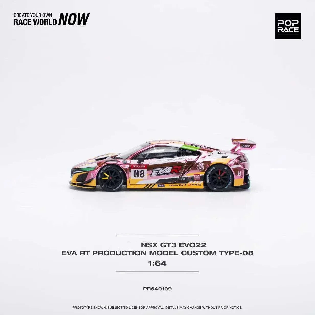 Nascar Diecast car NSX GT EVO R EVA PinkYellow, 1:64 POP  Race  Model